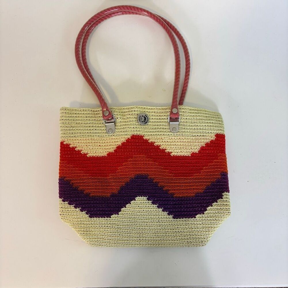 Skipping Girl Handmade Twine Rope Bag Cream with Purple & Red Shoulder Purse Bag